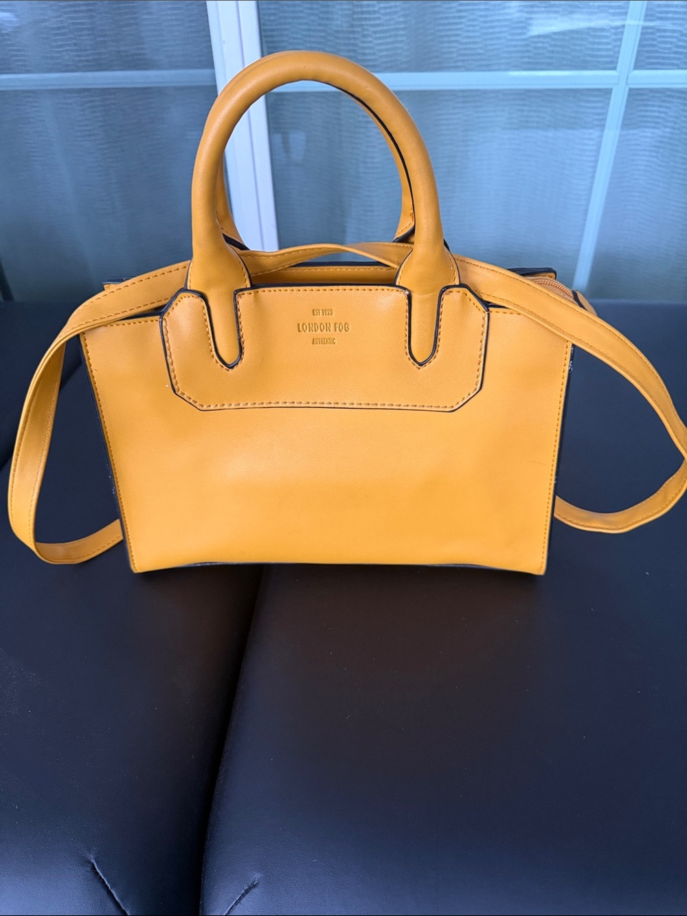 London Fog Yellow Leather Top-Handle Satchel with Strap